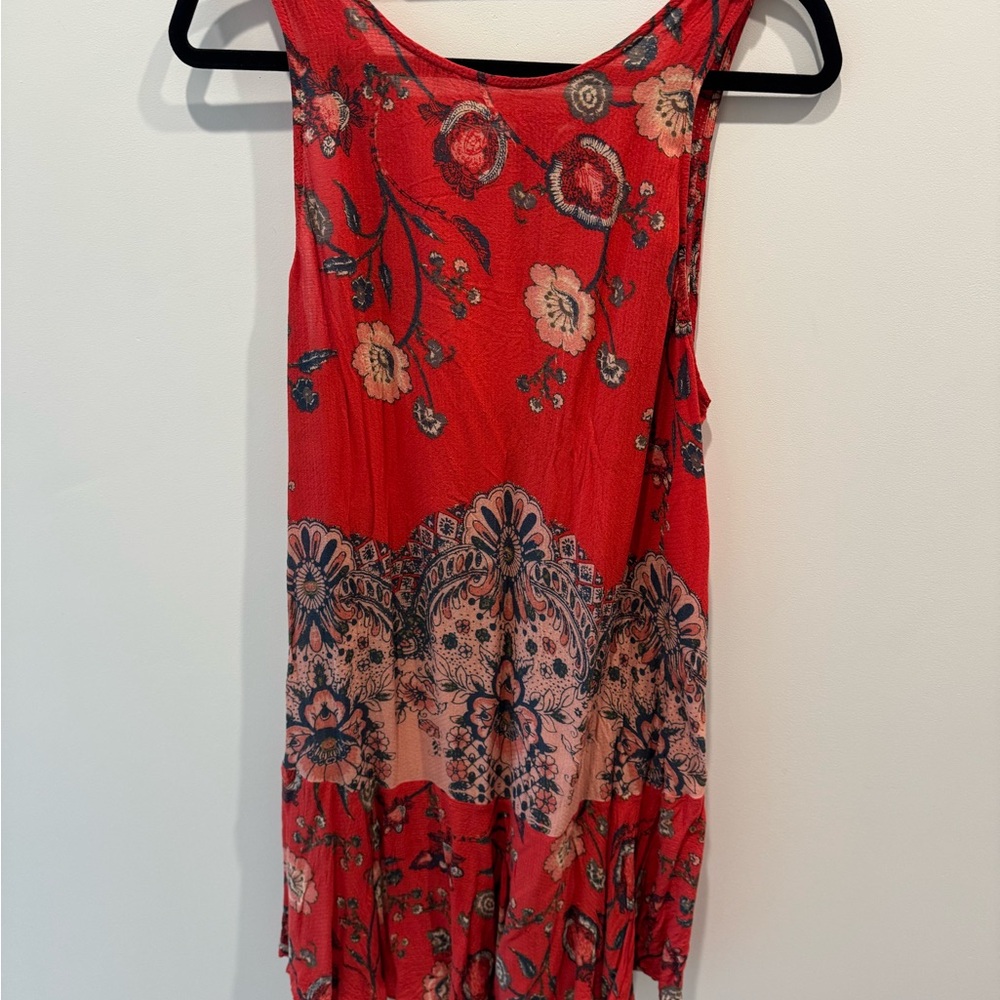 Free People Red Dobby Dot Floral / Bandana Dress